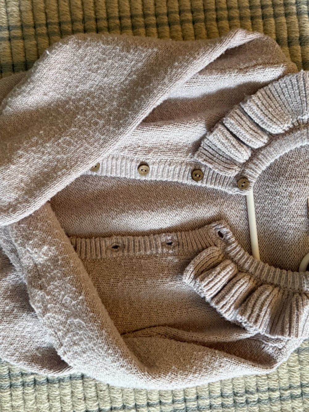 Quincy Mae Taupe Ruffle-Trim Button Cardigan
